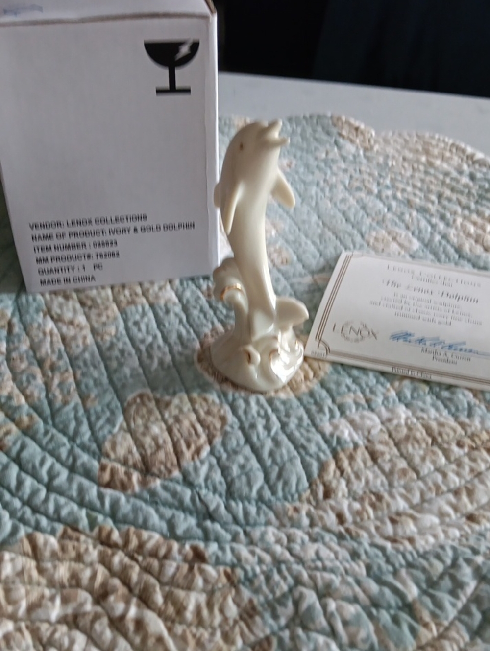 Lenox Ivory Dolphin Figurine with Gold Accents